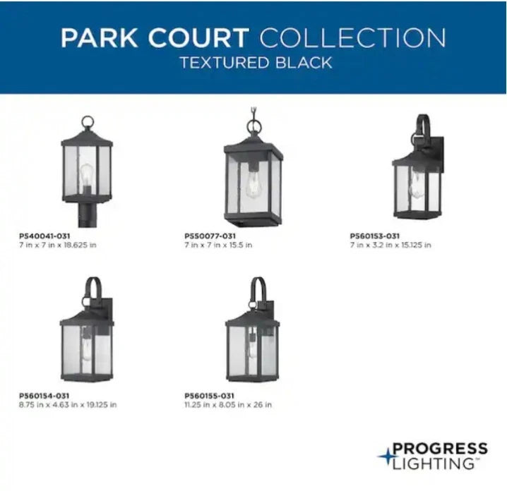 Progress Lighting Park Court 15 in. 1-Light Textured Black Outdoor Wall Lantern