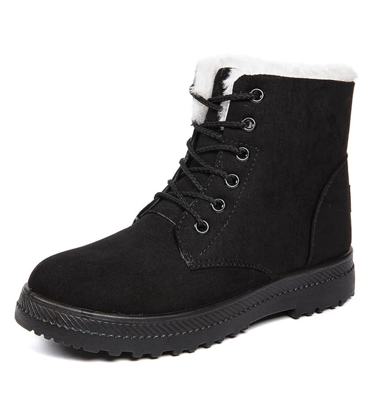Women’s size 11 insulated thickened warm Black suede flat Soles snow boot cotton
