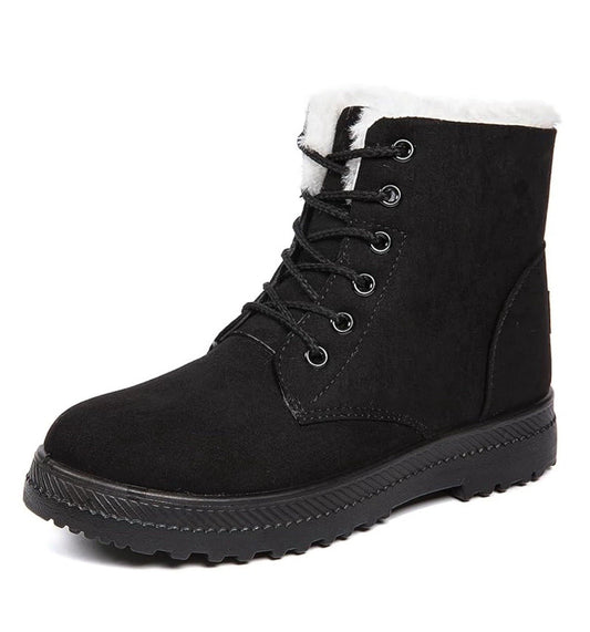 Women’s size 11 insulated thickened warm Black suede flat Soles snow boot cotton