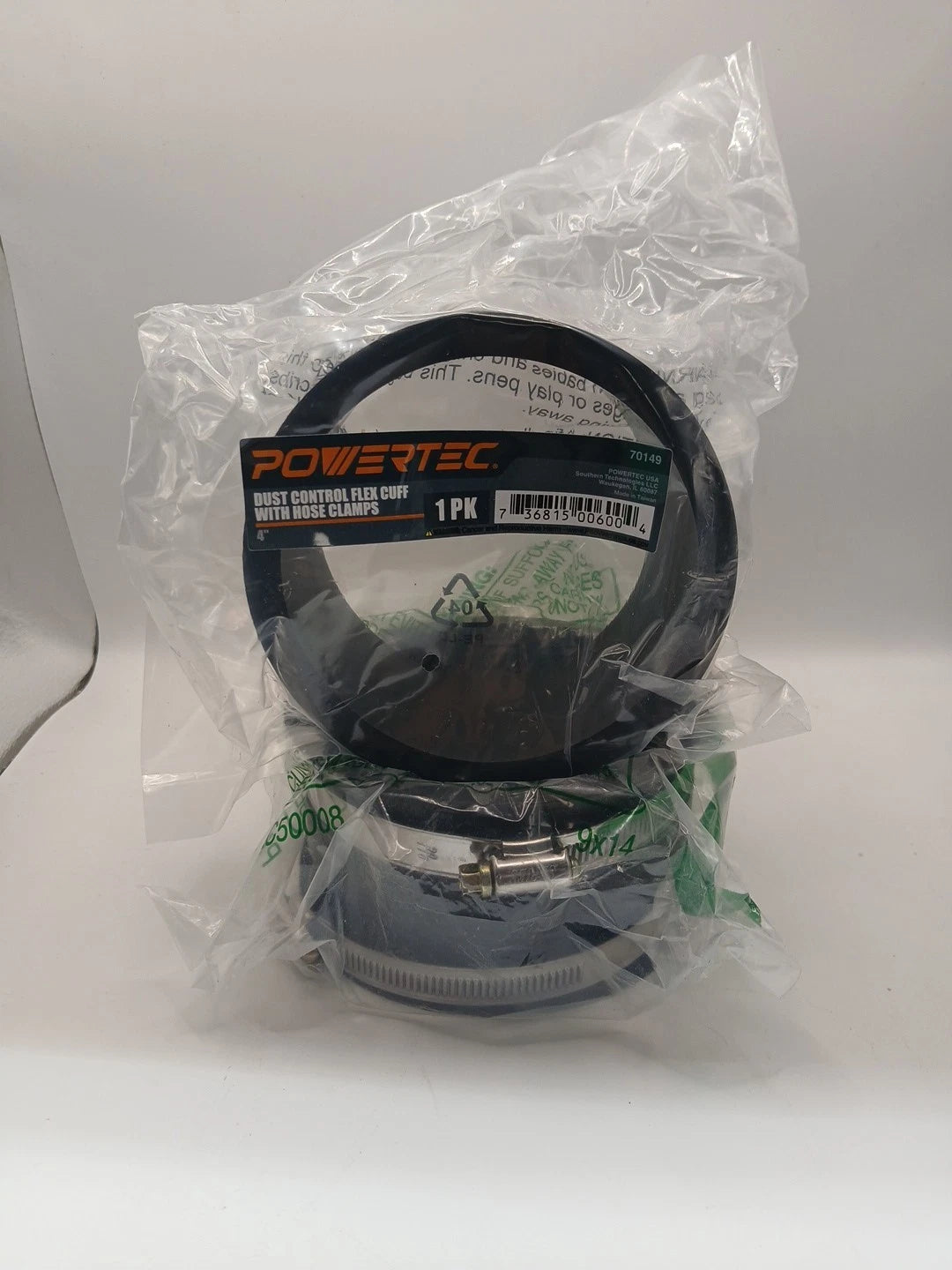 2 pack POWERTEC 70149 4 Inch Dust Control Flex Cuff with Steel Hose Clamps OB