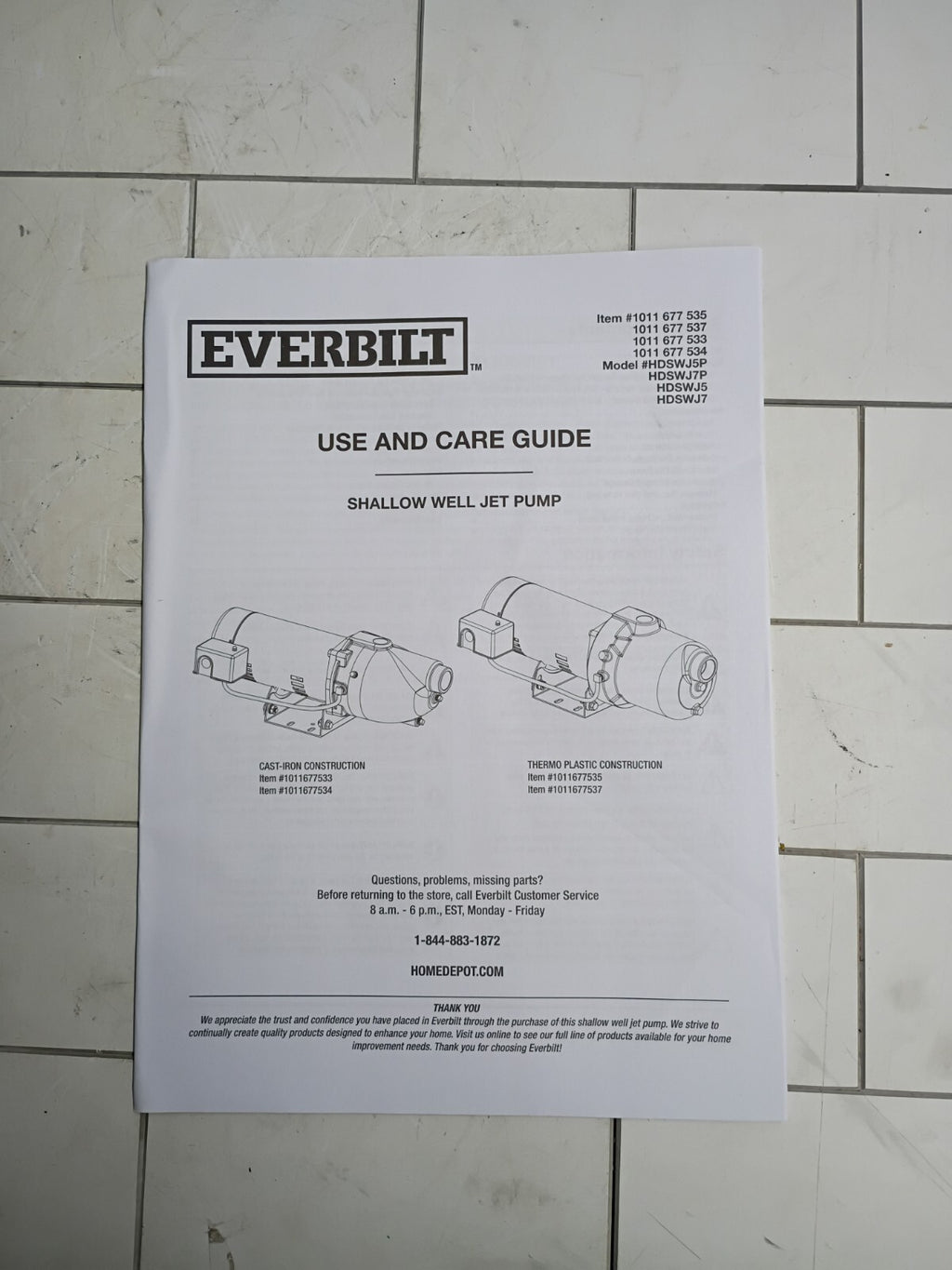 Everbilt HDSWJ5P 1/2 HP Plastic Shallow Well Jet Pump New Open Box