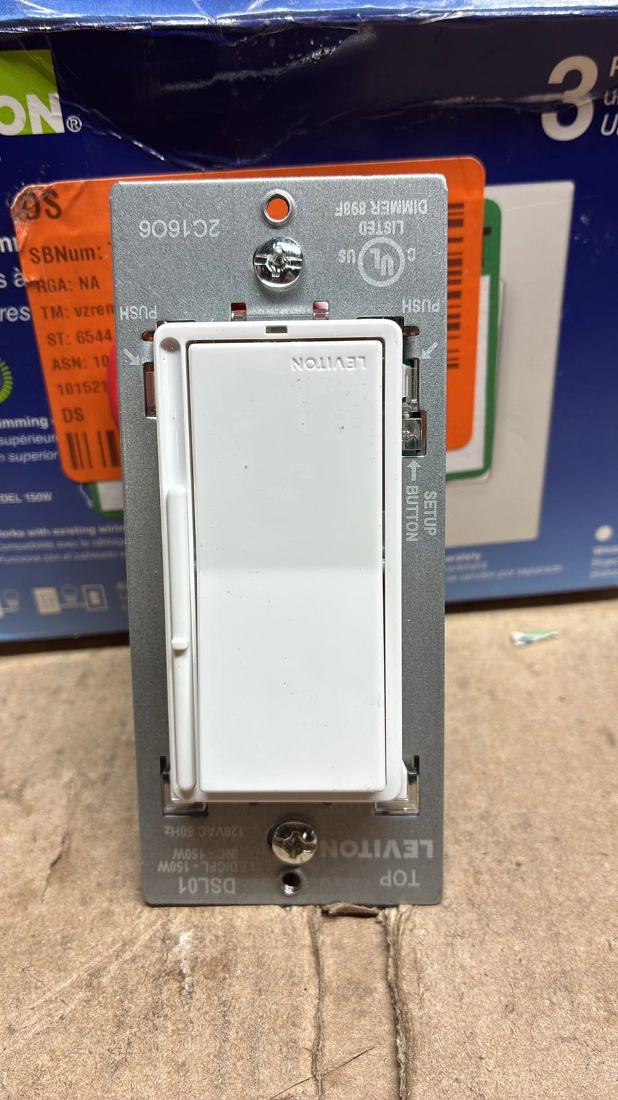 3-PK Leviton DSL01-3PW White Rocker Slider Dimmer Switch Single-Pole OR 3-Way