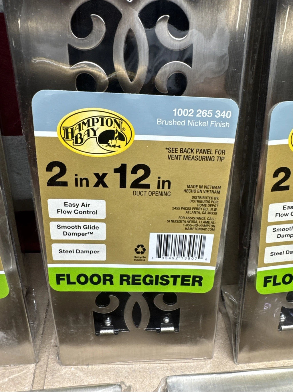 7PK Hampton Bay Steel Floor Register 2" x 12" Classic Scroll Brushed Nickel New