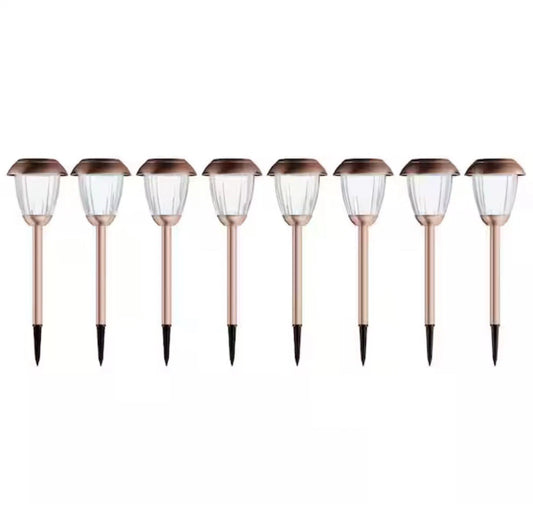 Solar-Powered Outdoor Lights - Set of 8 Stainless-Steel Stake Lights for Gard...