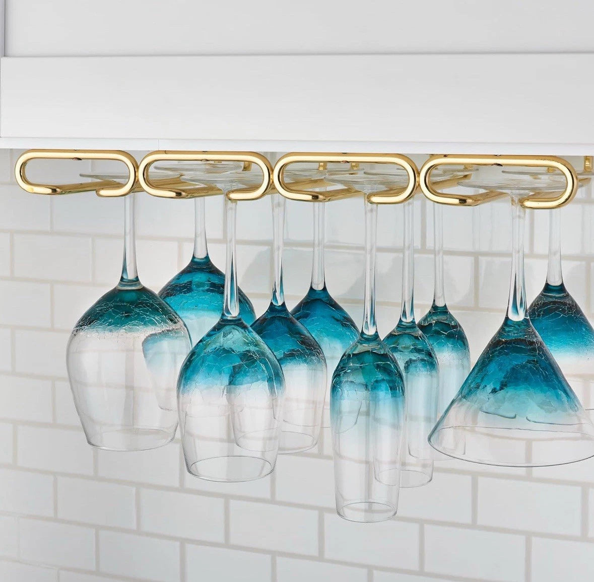 Rev-A-Shelf 11" Quad Under Cabinet Glass & Stemware Holder, Brass, 3450-11BR