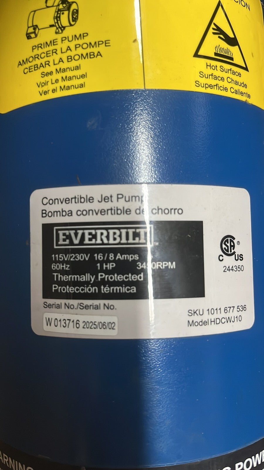 Everbilt HDCWJ10, 1 HP Professional Convertible Jet Pump *PARTS ONLY*