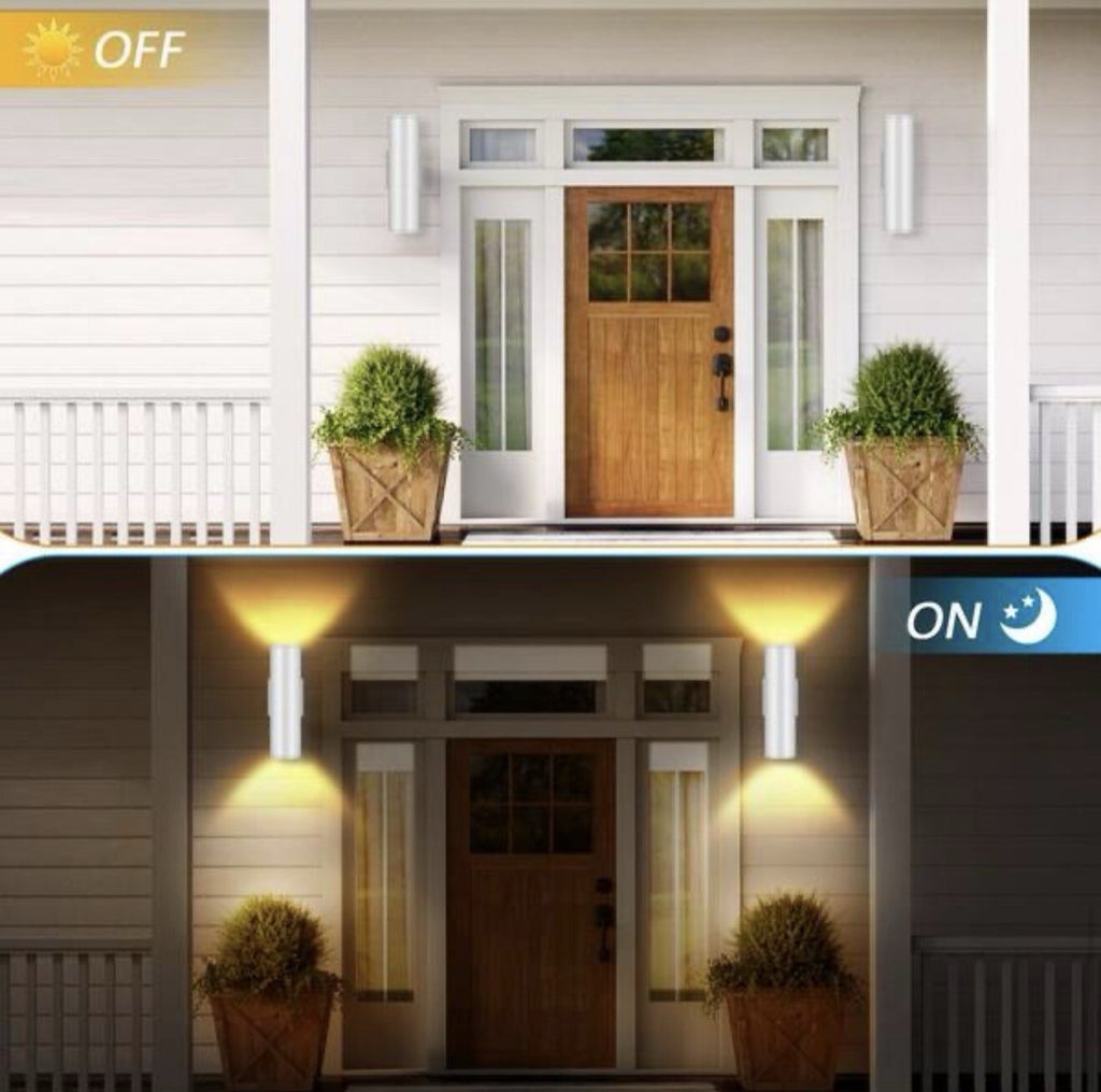 4-pack 12 in. 2-Light White Cylinder Outdoor Wall Lantern Sconce W/ LED light