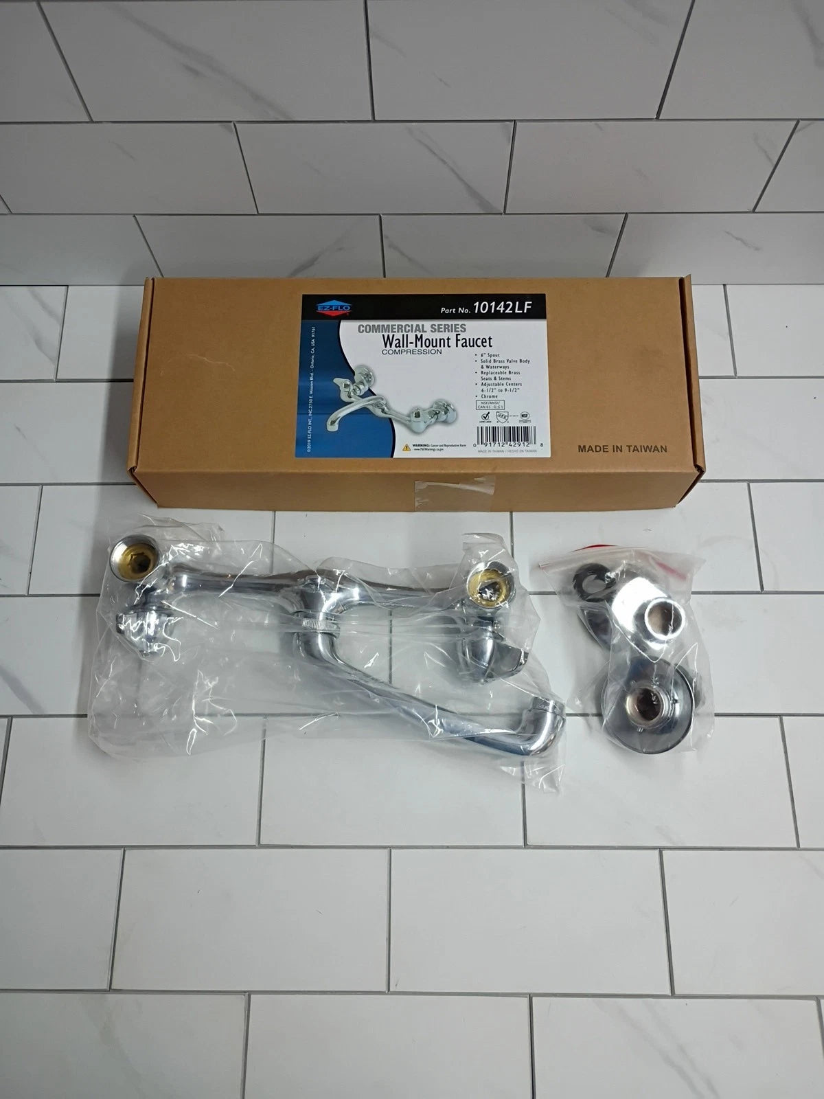 EZ-FLO 6 in. 2-Handle Wall-Mount Adjustable Commercial Utility Faucet Chrome OB