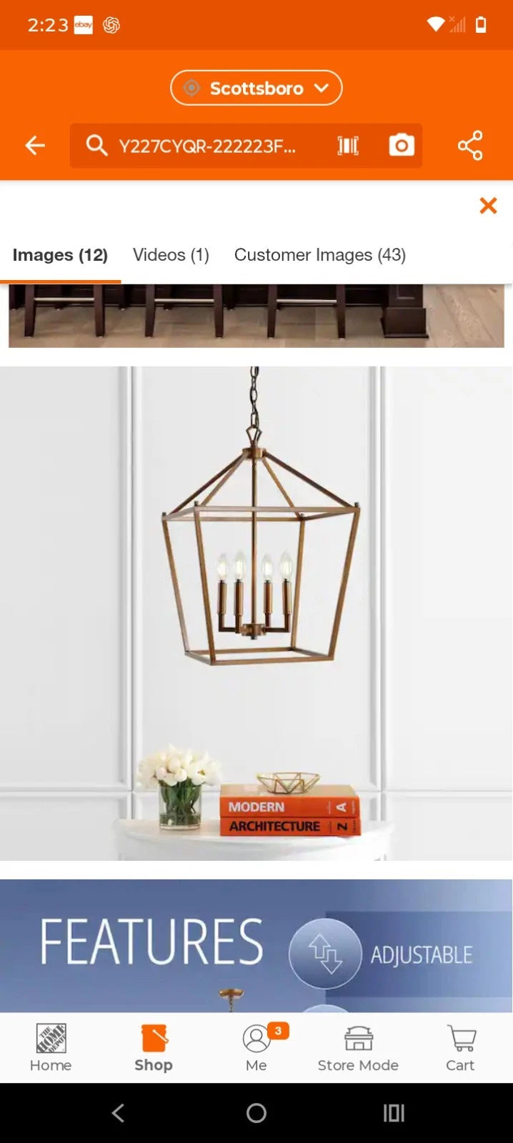 Pagoda 16 in. 4-Bulb Antique Gold Lantern Metal LED Pendant Open Box