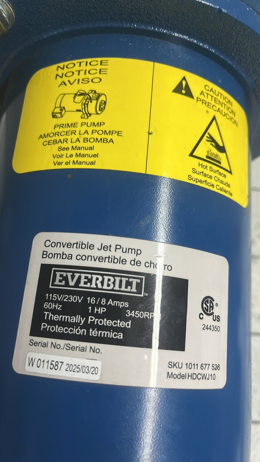 Everbilt HDCWJ10 1HP Professional Convertible Jet Pump *FOR PARTS*