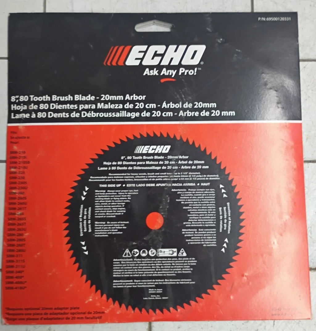 Echo 69500120331 8" 20mm 80 Teeth Circular Saw Brush Blade SRM-2501 OEM