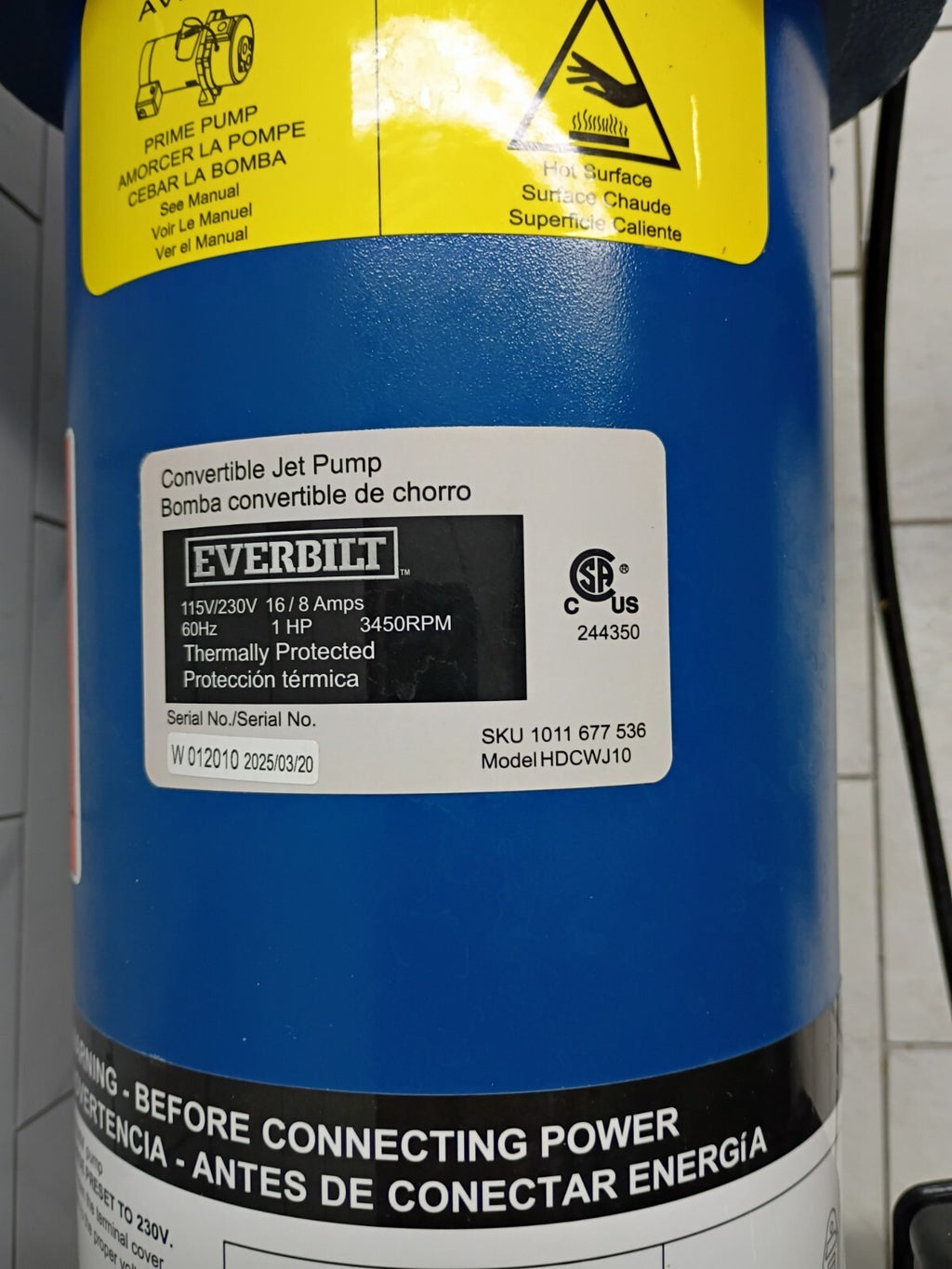 Everbilt 1 HP Professional Convertible Jet Pump. Read Description Used