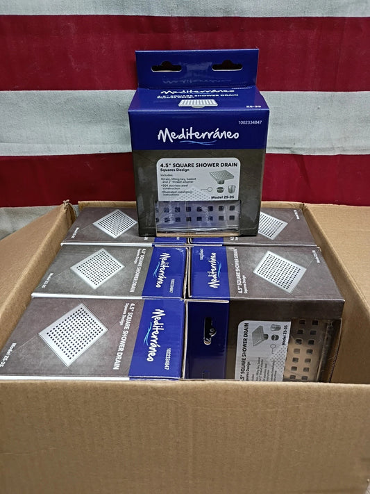 6PK, Mediterraneo Square Shower Drain 4.5" ZS-3S, New,
