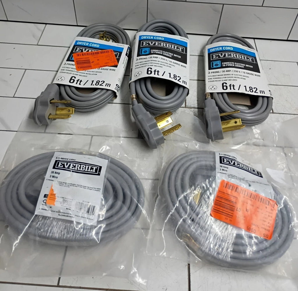 (5 Pack) Everbilt 3-Prong Dryer Power Cord 30 Amp 6ft Open Box