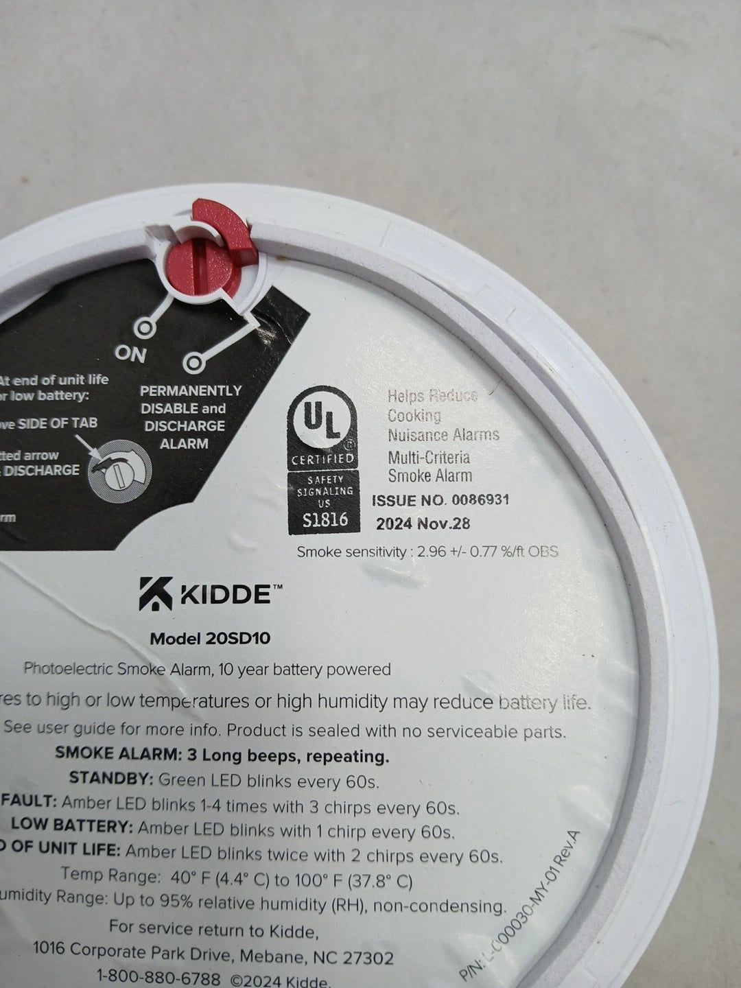 Kidde 10Yr Battery Smoke Detector W/LED Warning Light 20SD10