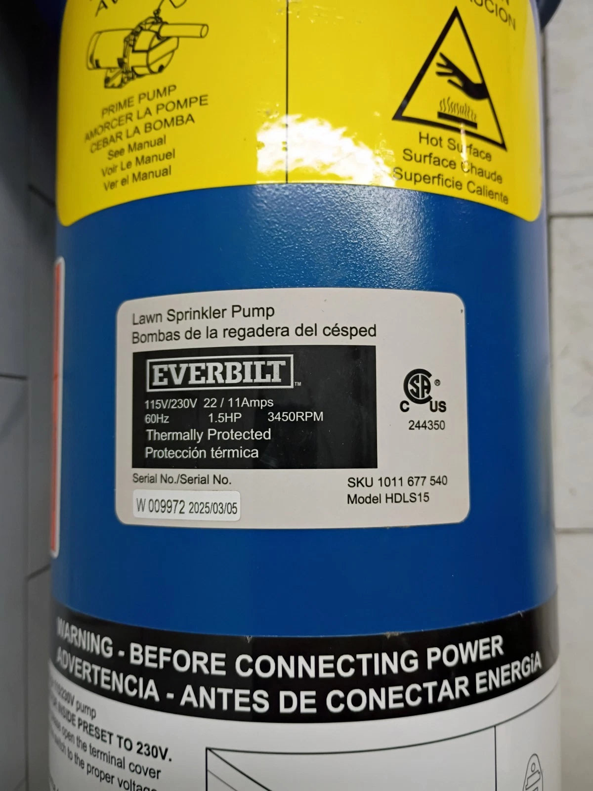 Everbilt 1-1/2 HP Cast Iron Lawn Irrigation Pump 115 /230 Dual Voltage FOR PART