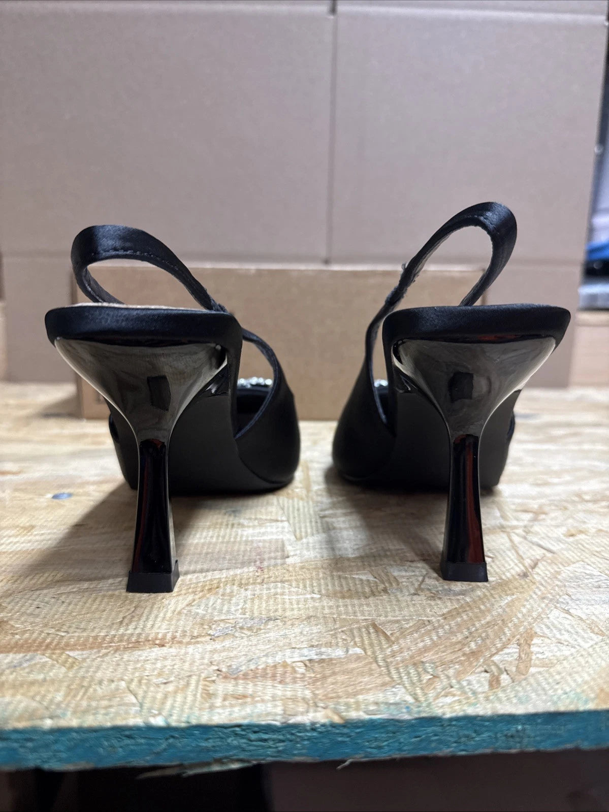 Sophisticated Black Heels with Crystal Embellishment Women’s Size 10