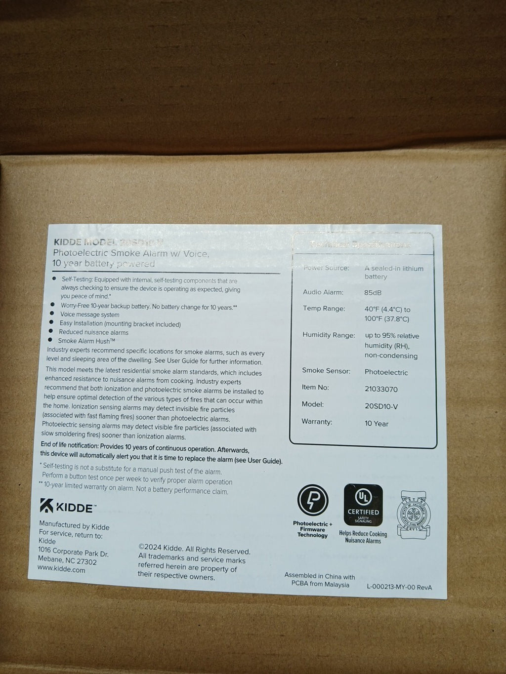 Kidde Detect 20SD10-V Smoke Alarm New Open Box