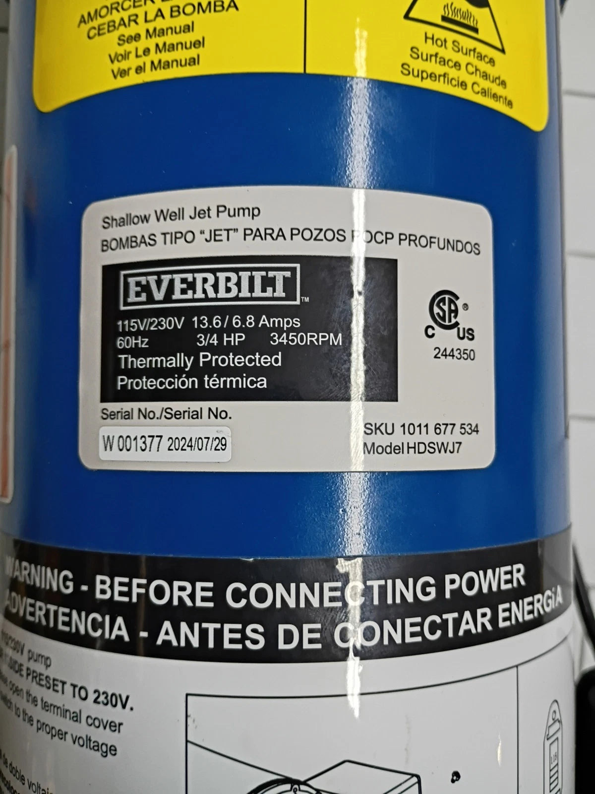 Everbilt Shallow Well Jet Pump Cast Iron 1/2HP HDSWJ5 PARTS ONLY