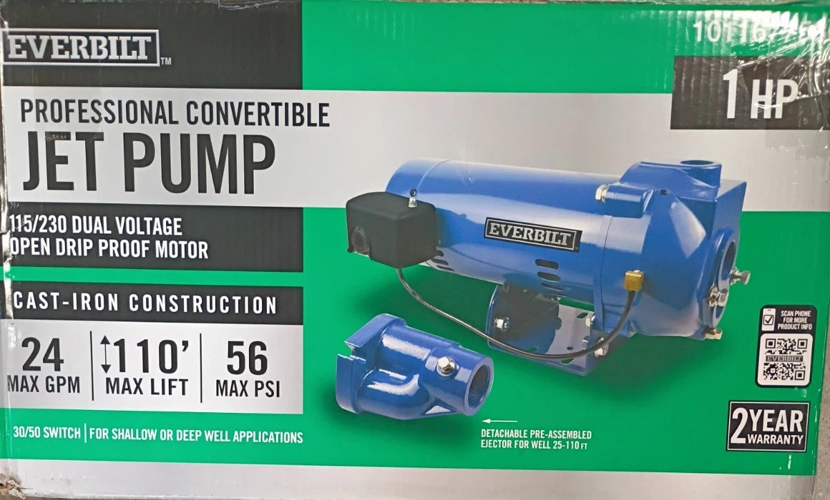 Everbilt 1 HP Professional Convertible Jet Pump. Read Description Used READ