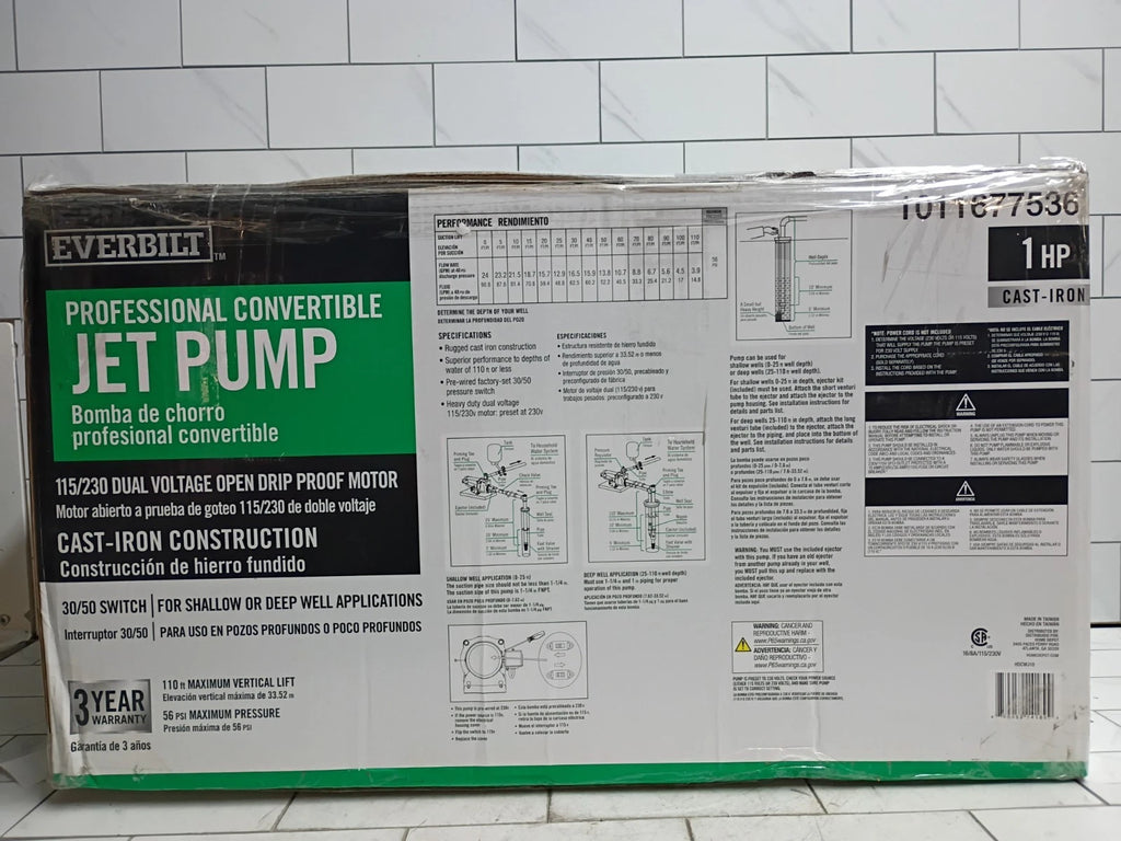 Everbilt HDCWJ10, 1 HP Professional Convertible Jet Pump PARTS ONLY READ