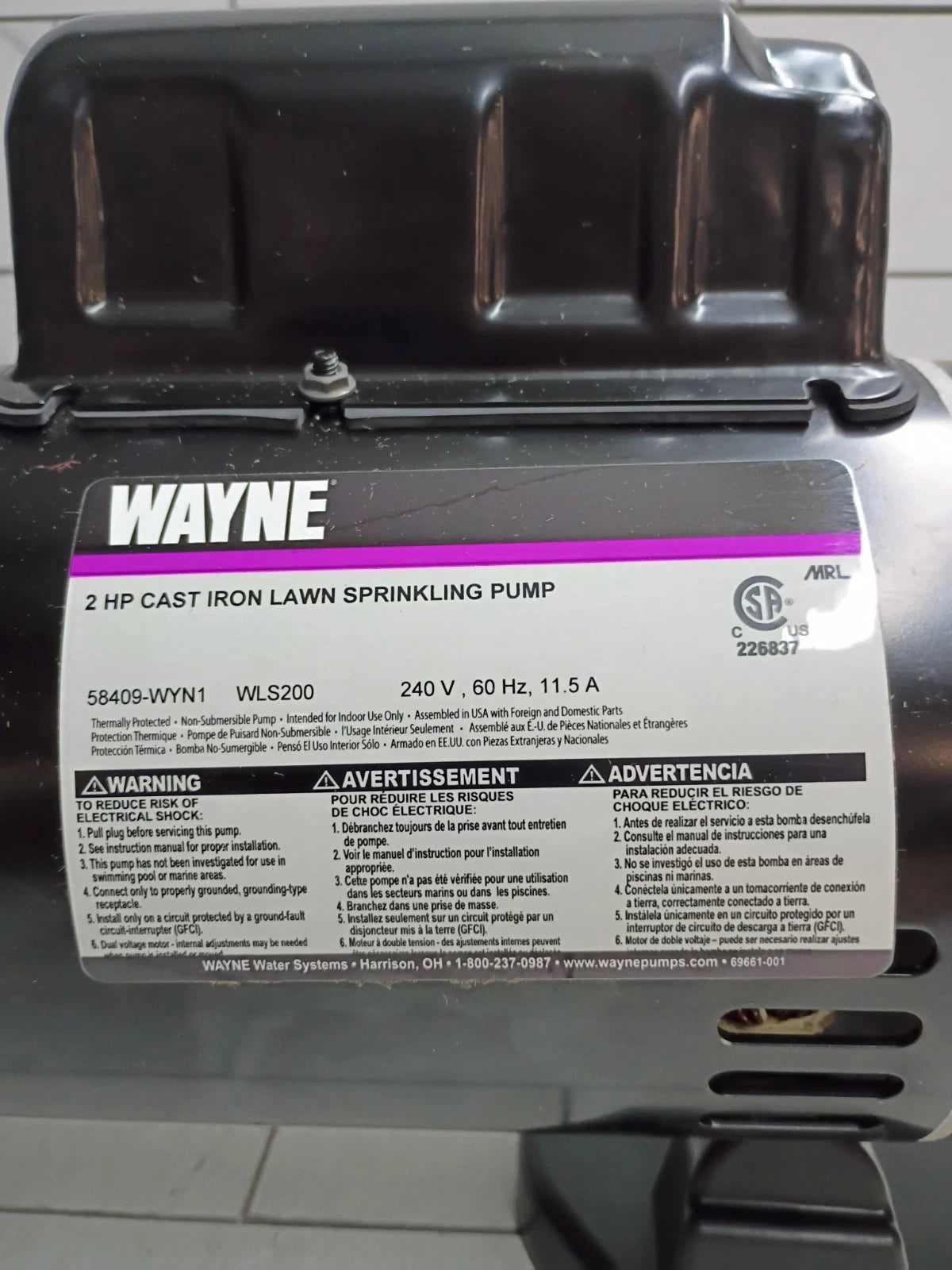 Wayne WLS200 2 HP Permanent Lawn Irrigation CST Iron Sprinkler Pump Open Box,