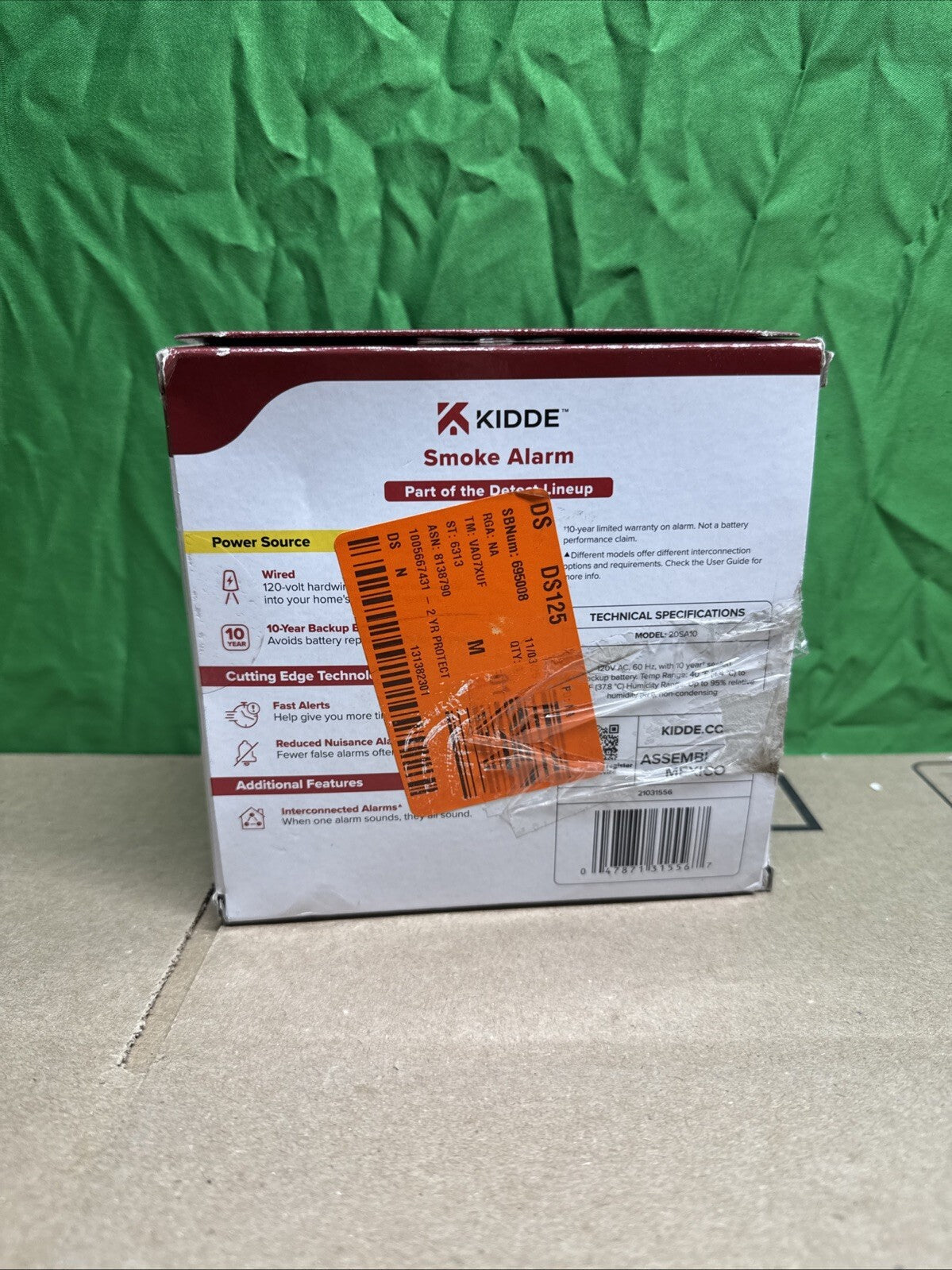 Kidde 20SA10 Hardwired Smoke Detector with Photoelectric sensor New Open Box