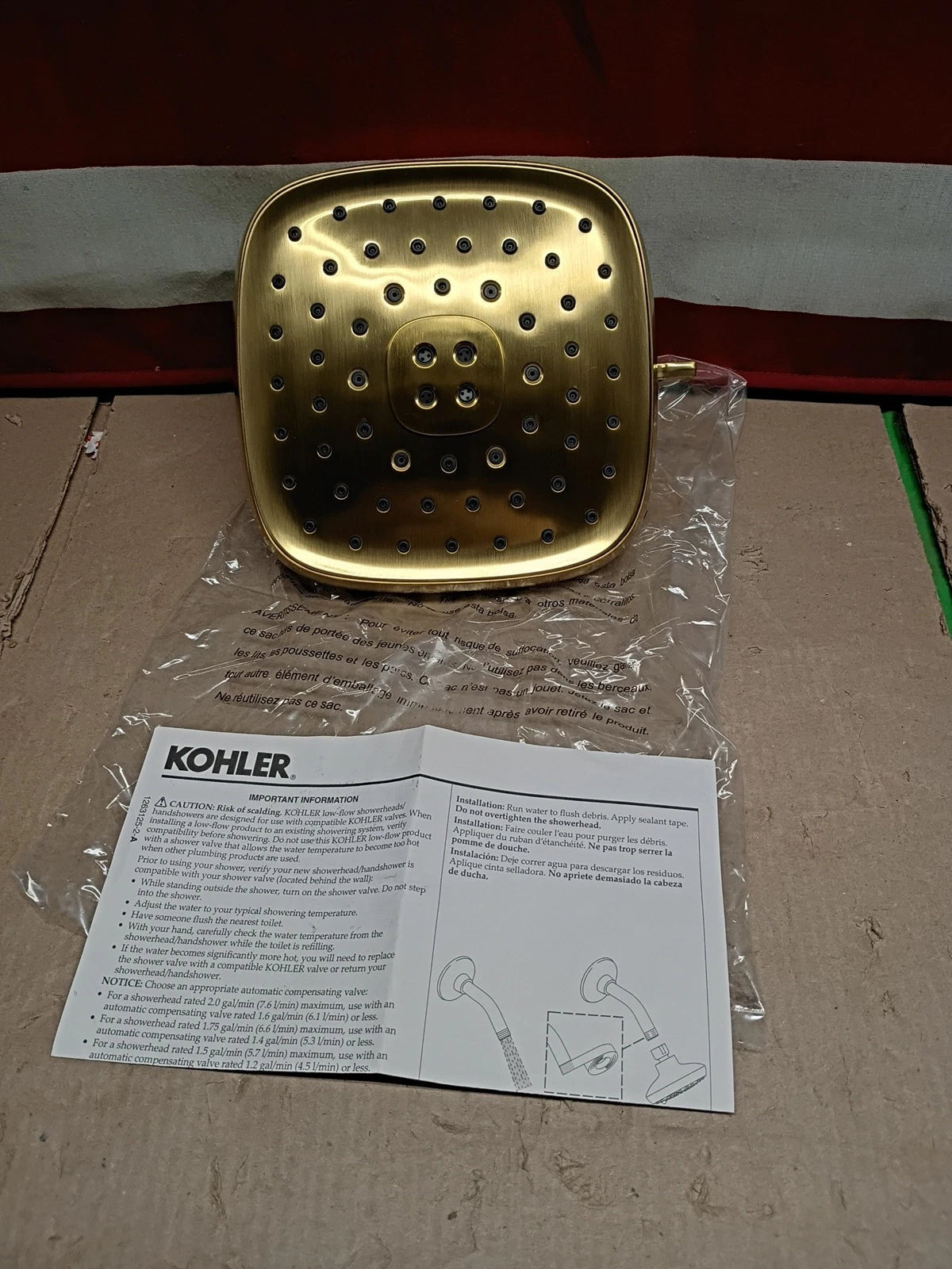 KOHLER Fordra Wall Mount Shower Head -Vibrant Brushed Brass, NOB no arm