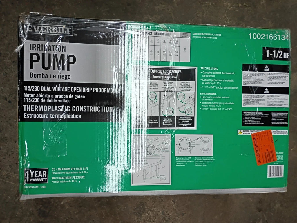 Everbilt HDLS15P, Lawn Irrigation Pump Plastic 1-1/2HP, 52 GPM **PARTS ONLY**