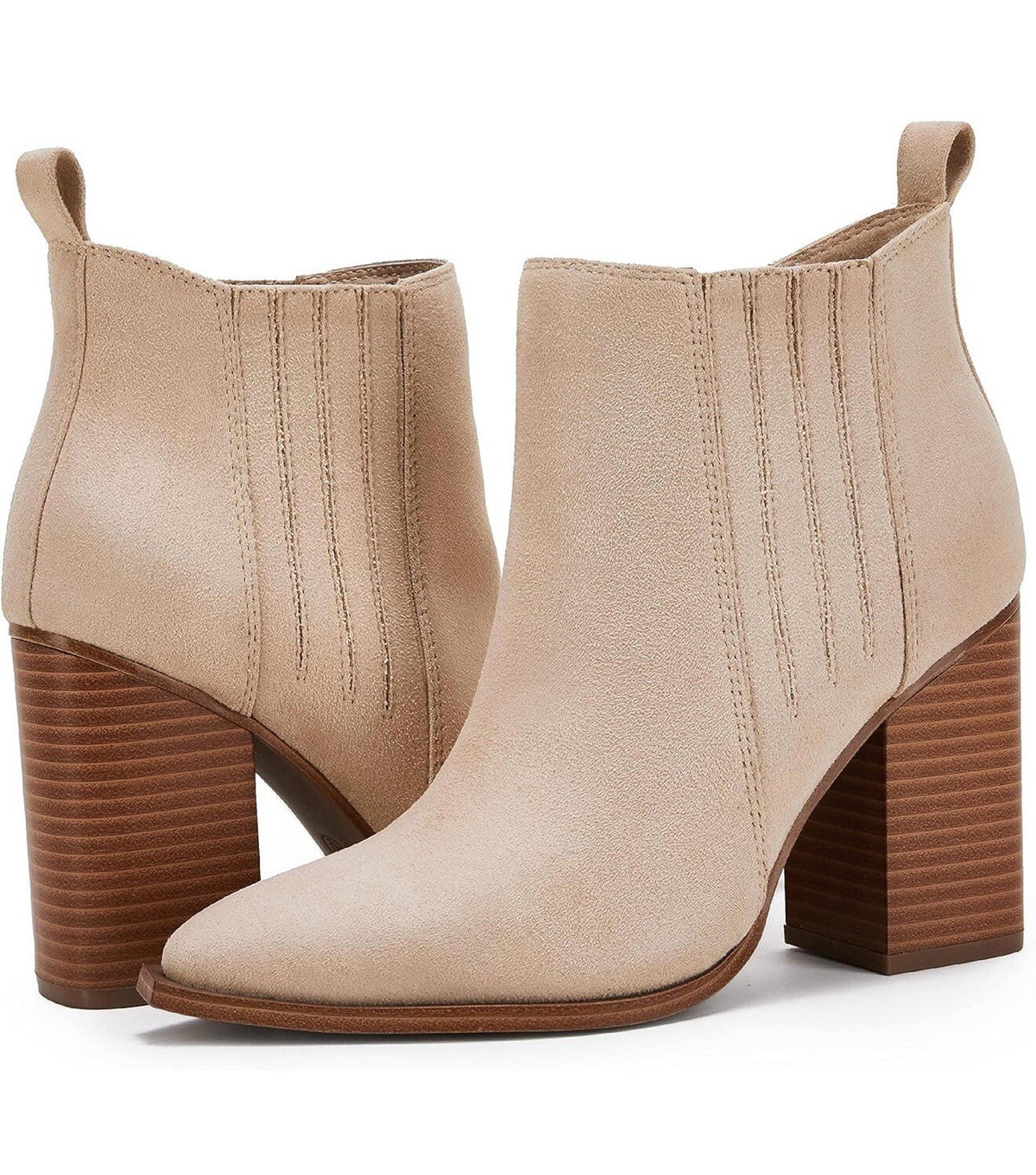 Women’s Size 5 slip on ankle stacked mid block heel shoes Faux leather Boots