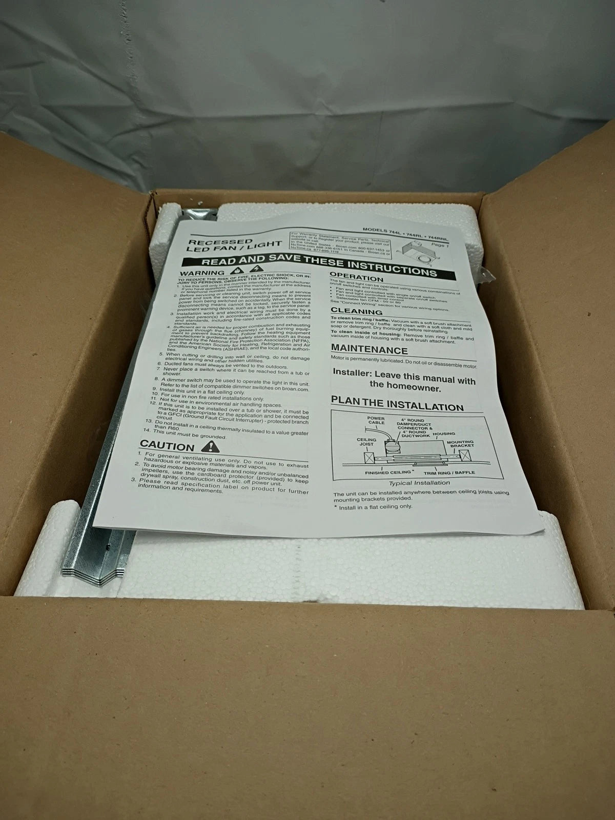 Broan Nutone 744RNL 50-80 CFM Ceiling Bathroom Exhaust Fan with Light.