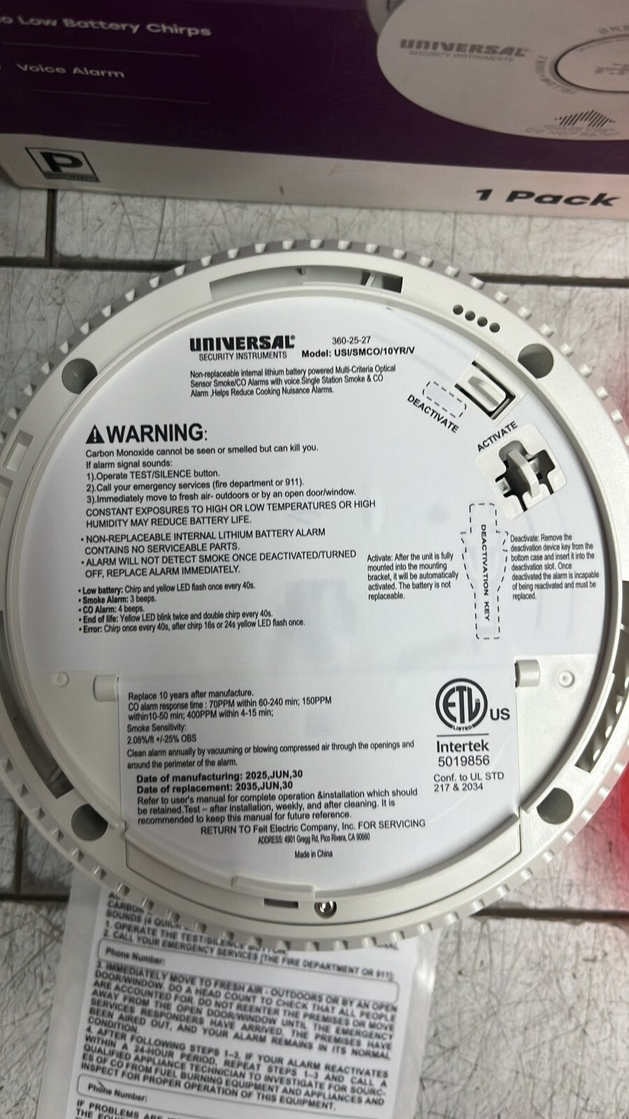 Universal US/SMCO/10YR/V Battery Combo Smoke+Carbon Monoxide Detector Alarm