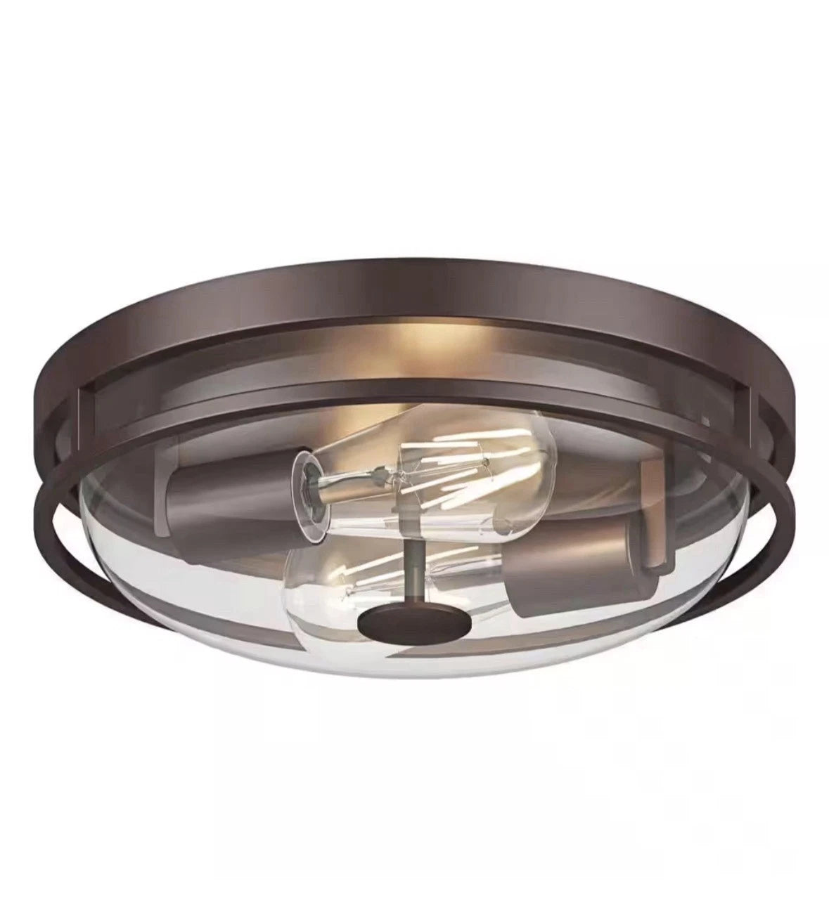 aiwen 12.99 in. 2-Light Oil Rubbed Bronze Flush Ceiling Light with Clear Glass