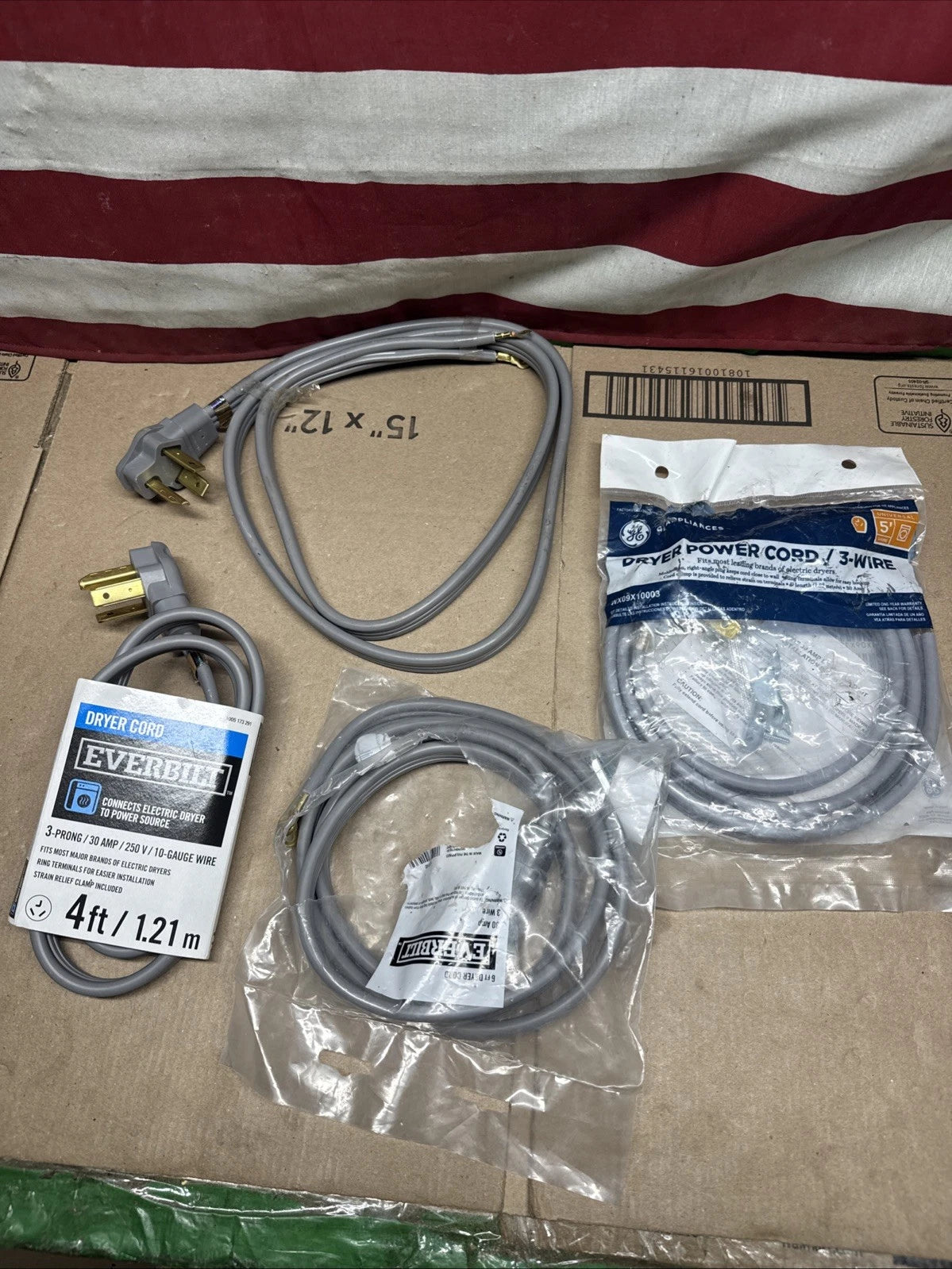 Assorted Dryer Power Cord 3 wire, 30 amp (M) Lot Of 4