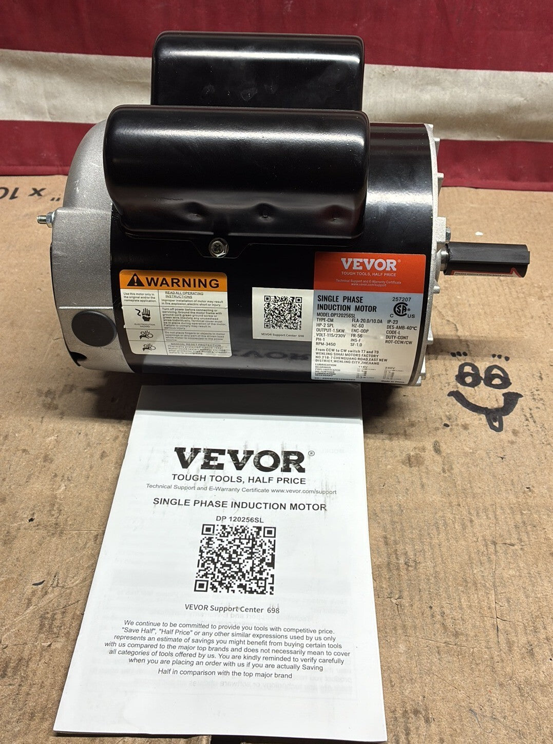 2HP SPL A/C Electric Motor 115/230V 10/20Amp 3450RPM 5/8" Key Shaft DP120256SL