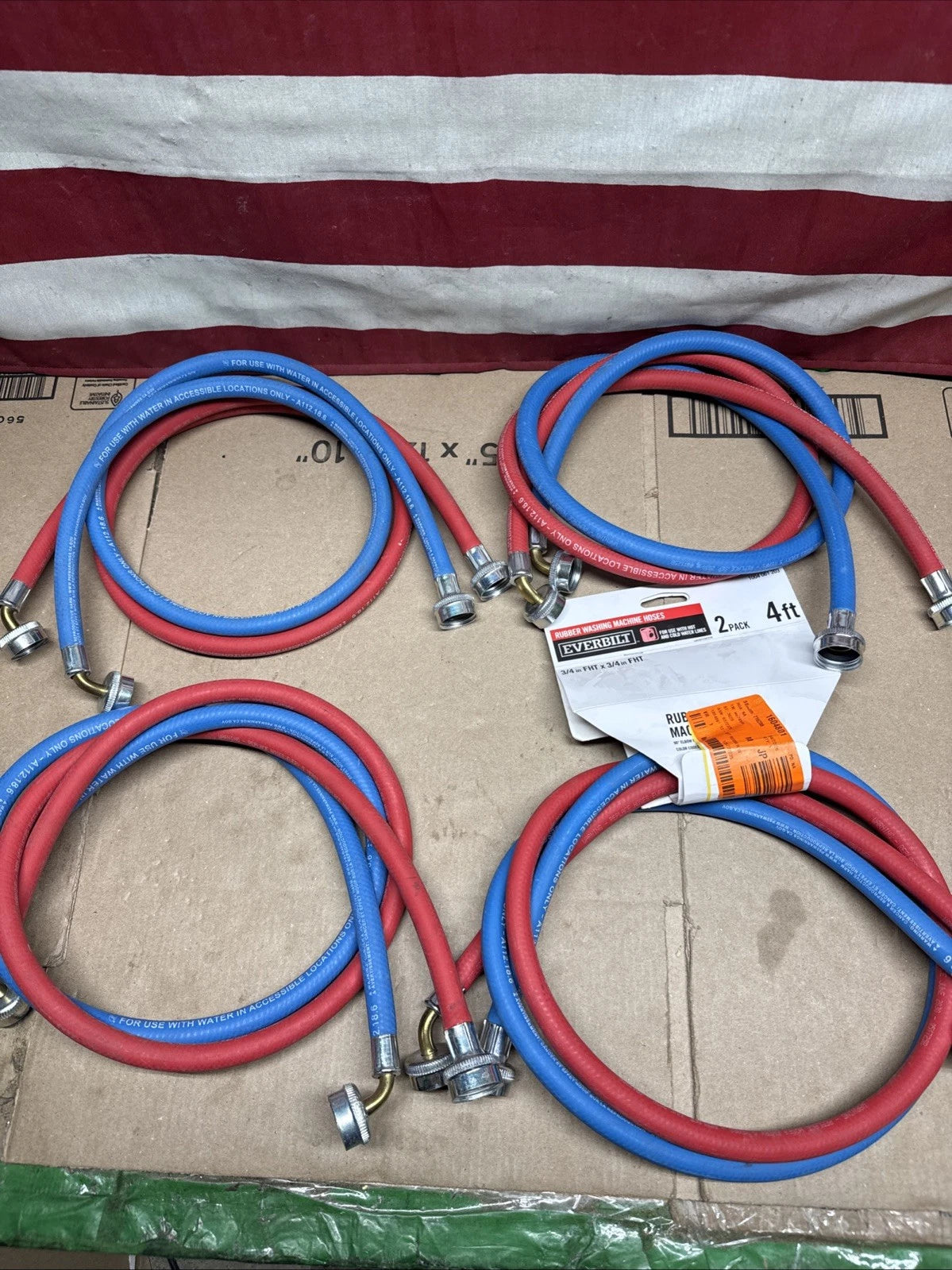 4PK Everbilt 1004 061 203 Rubber Washing Machine Hoses 4ft 3/4" FHT x 3/4" FHT,
