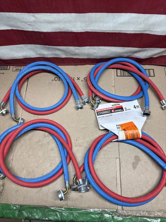 4PK Everbilt 1004 061 203 Rubber Washing Machine Hoses 4ft 3/4" FHT x 3/4" FHT,