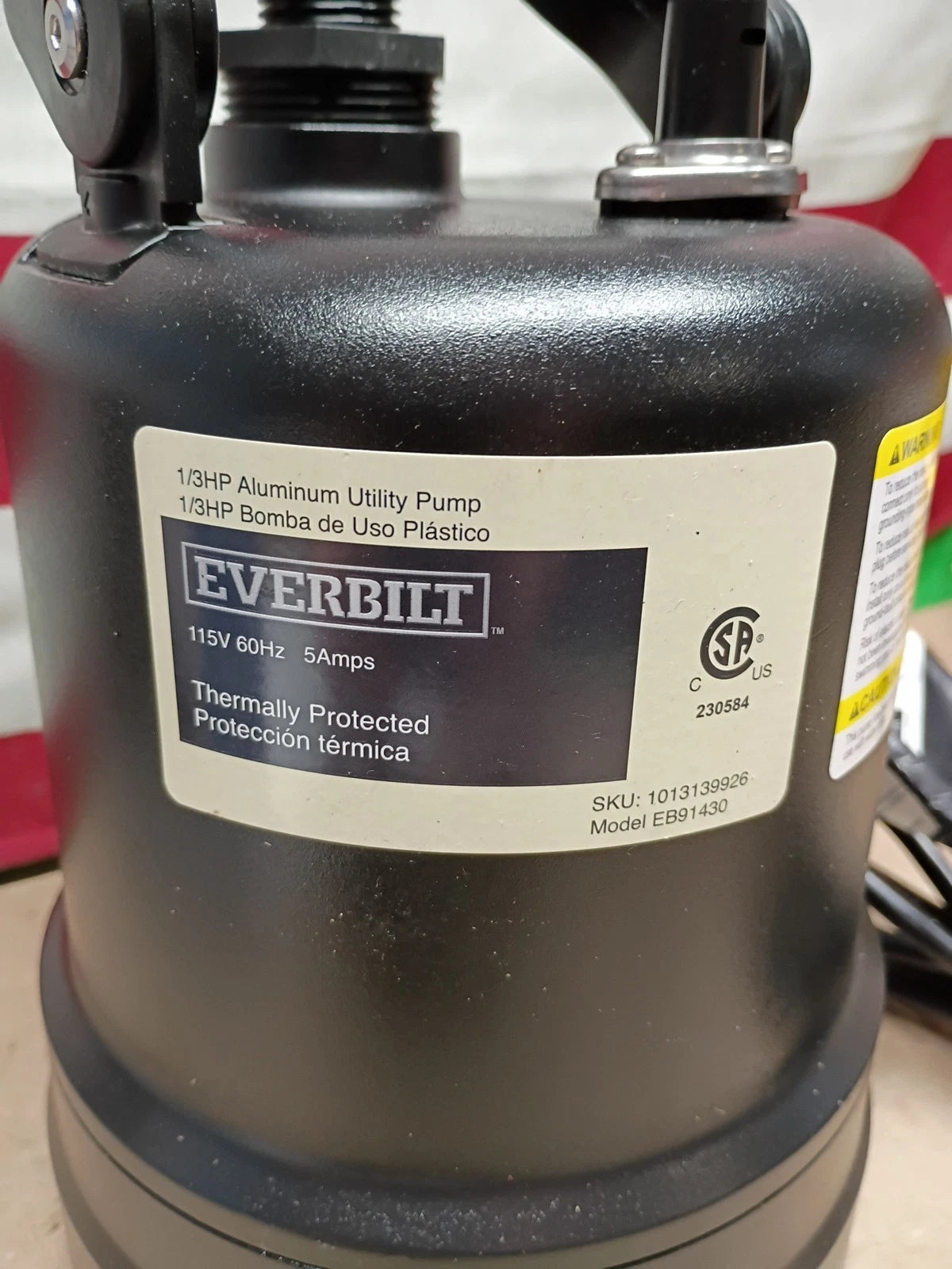 Everbilt EB91430 1/3 HP Submersible Aluminum Utility Pump, Open Box,