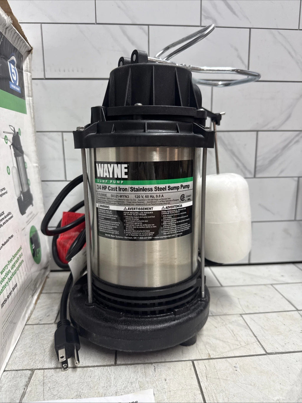 Wayne 58321-WYN3 CDU980E 3/4 HP Cast Iron & Stainless Steel Sump Pump Open Box