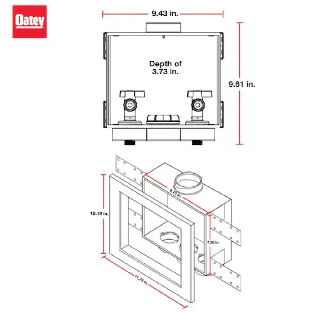 Oatey Quadtro Washing Machine Outlet Box 1/4" Turn x 2" Hub 38528 OB