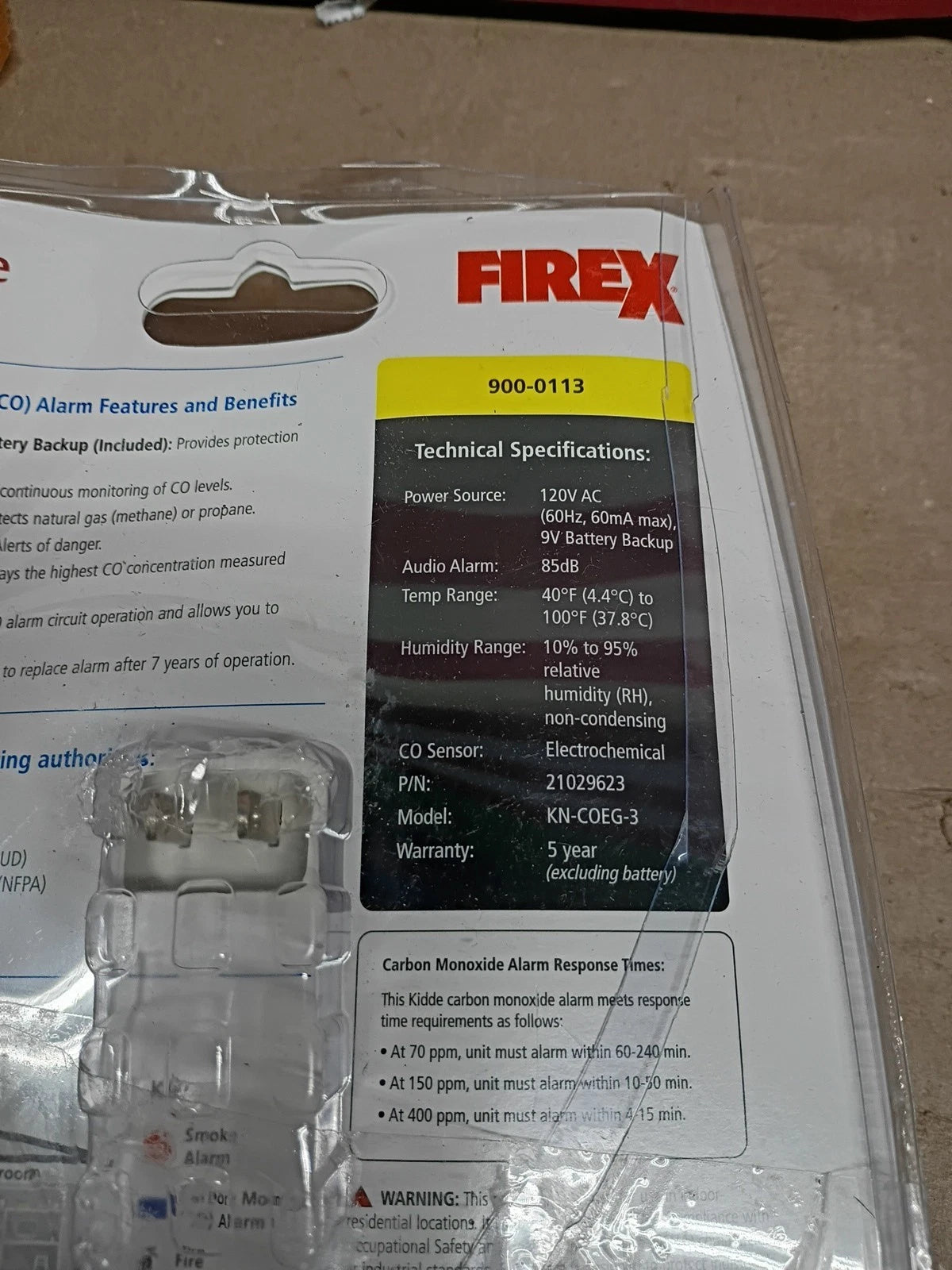 Kidde FireEx KN-COEG-3 Explosive Gas Alarm Carbon Monoxide Alarm Detector New OB