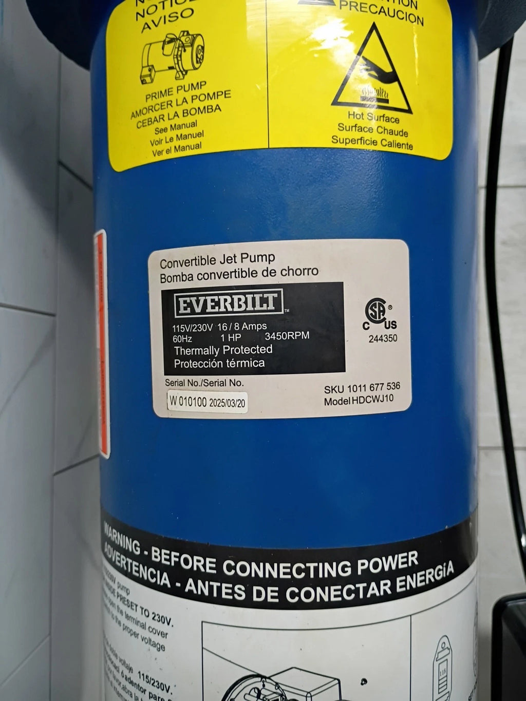 Everbilt HDCWJ10 1 HP Professional Convertible Jet Pump. Open Box