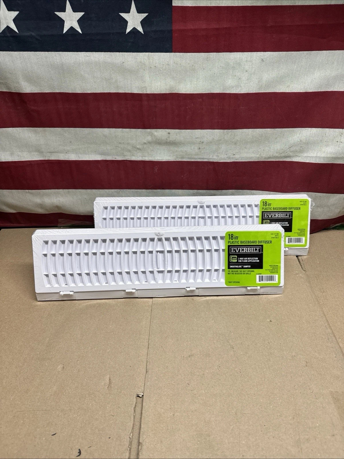 2PK Everbilt 18 in. 3-Way Plastic Baseboard Diffuser Supply - White.