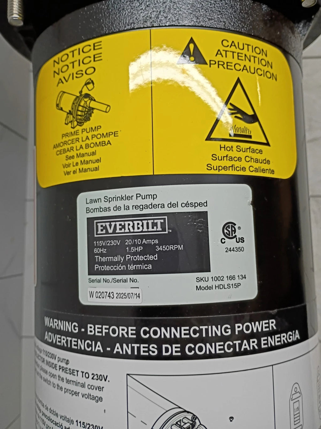Everbilt Lawn Irrigation Pump Plastic 1.5HP HDLS15P USED