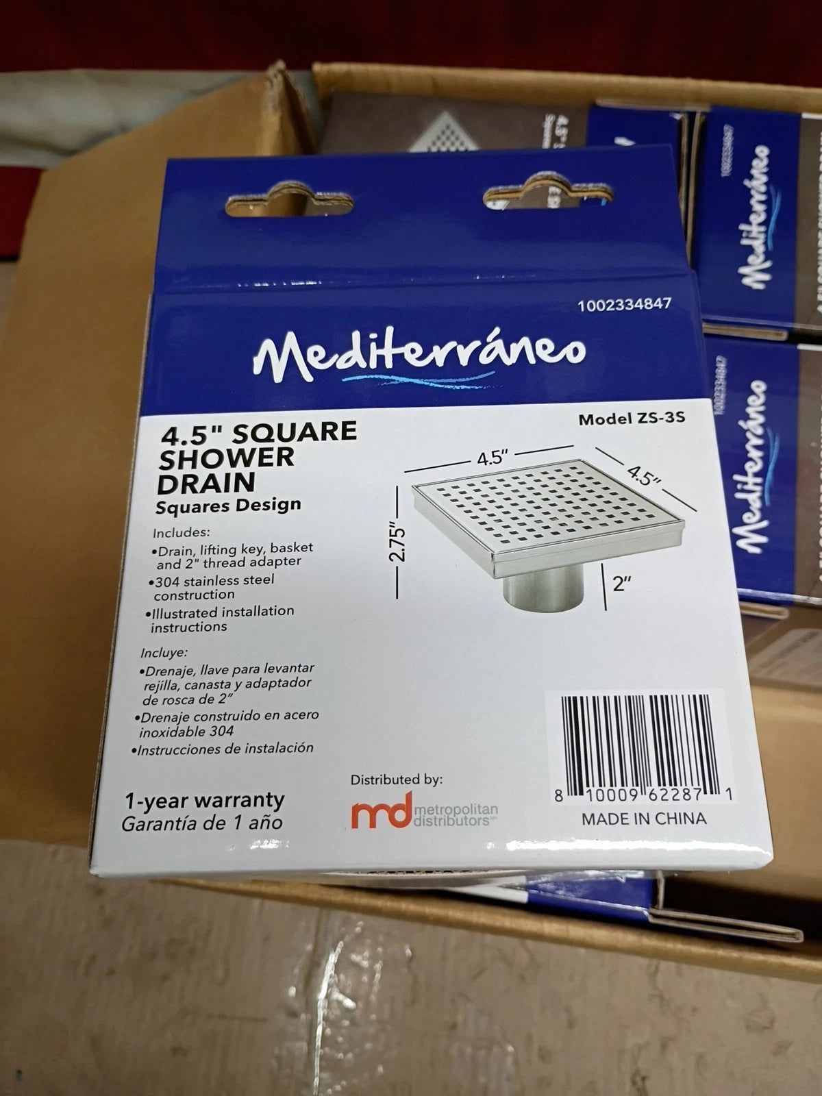 6PK, Mediterraneo Square Shower Drain 4.5" ZS-3S, New,