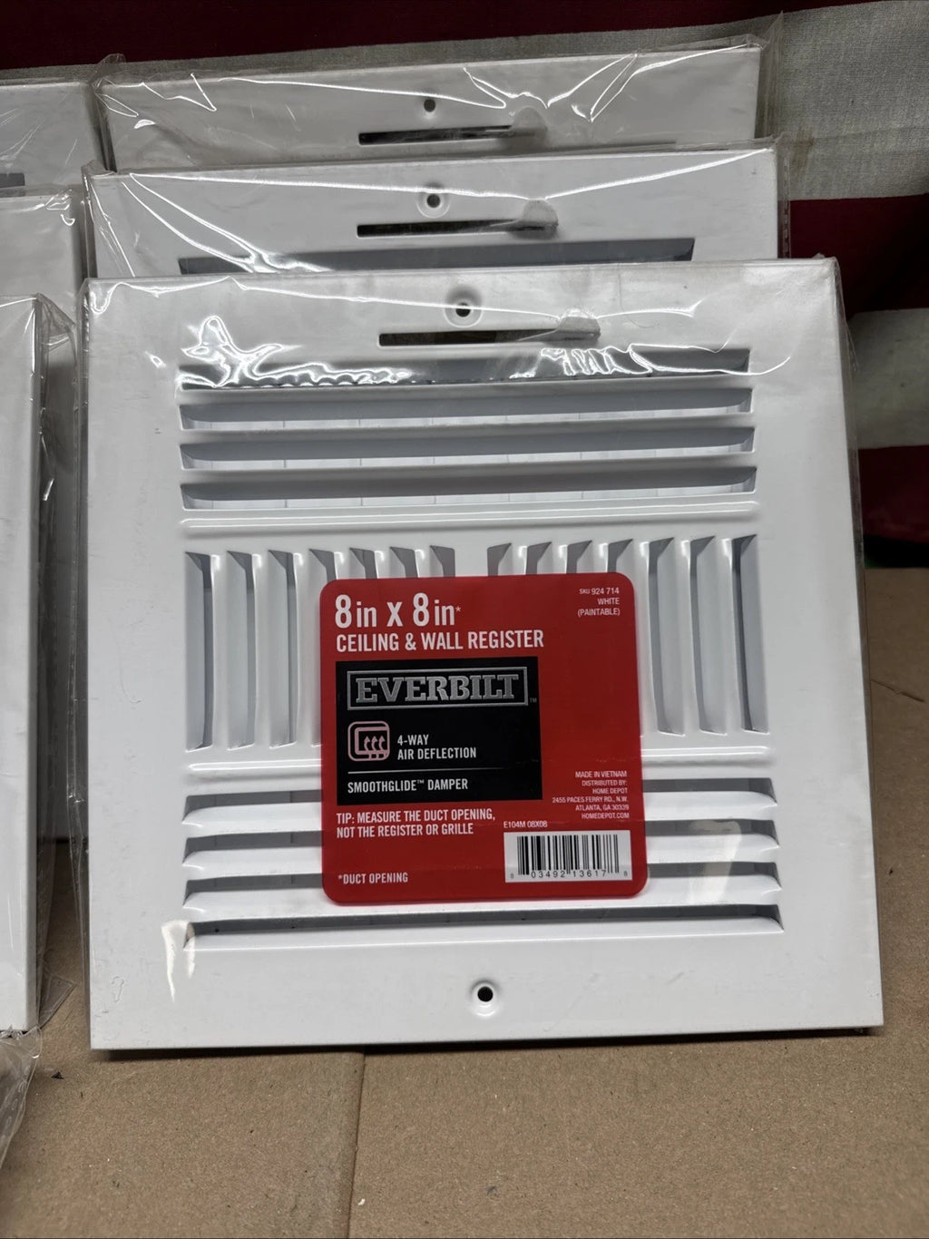 Lot Of 10 Everbilt 8X8 Ceiling or WallRegister 4 Way Air Deflection Smoothglide