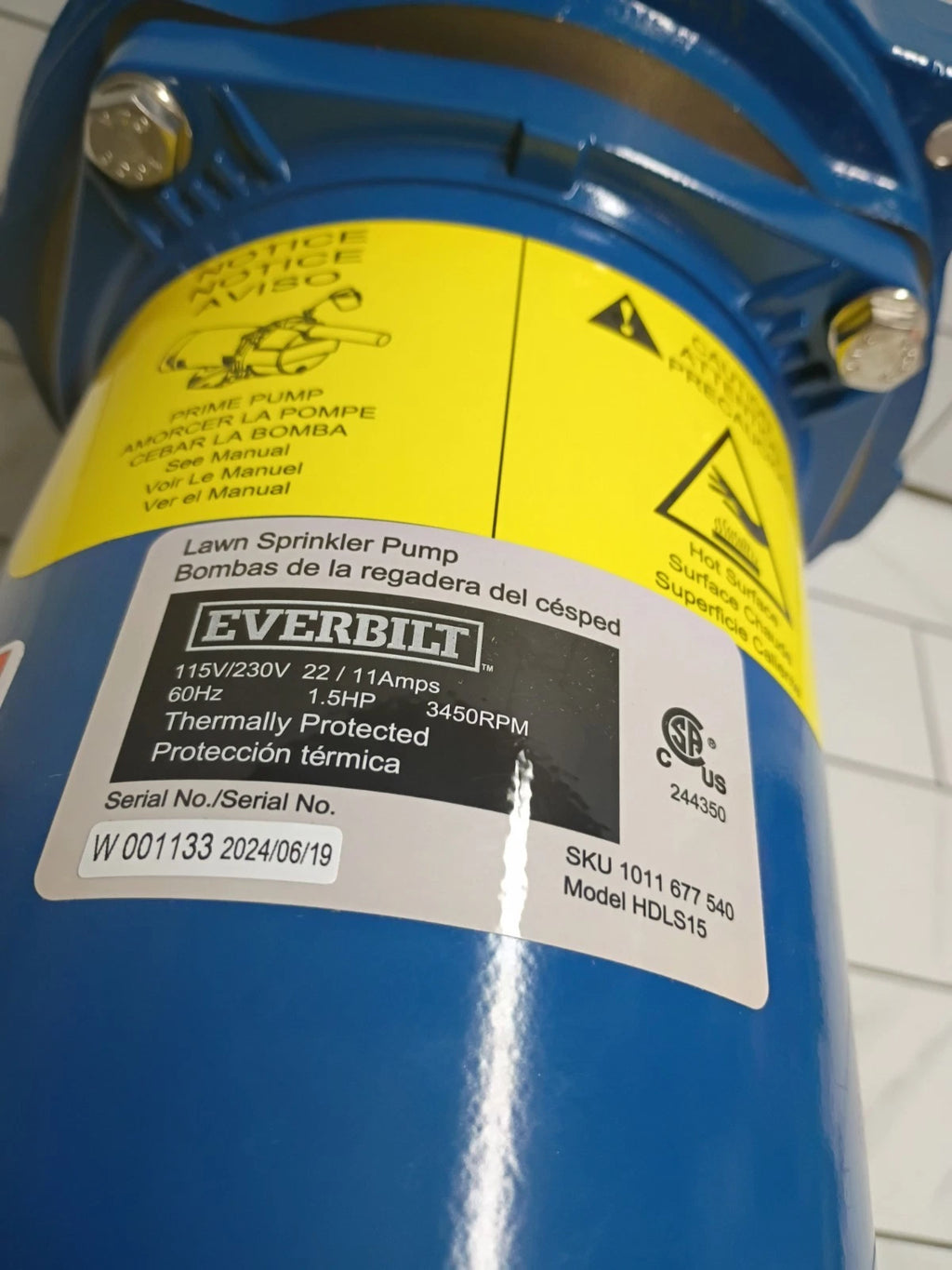 Everbilt HDLS15, 1-1/2 HP Cast Iron Lawn Irrigation Pump Open Box