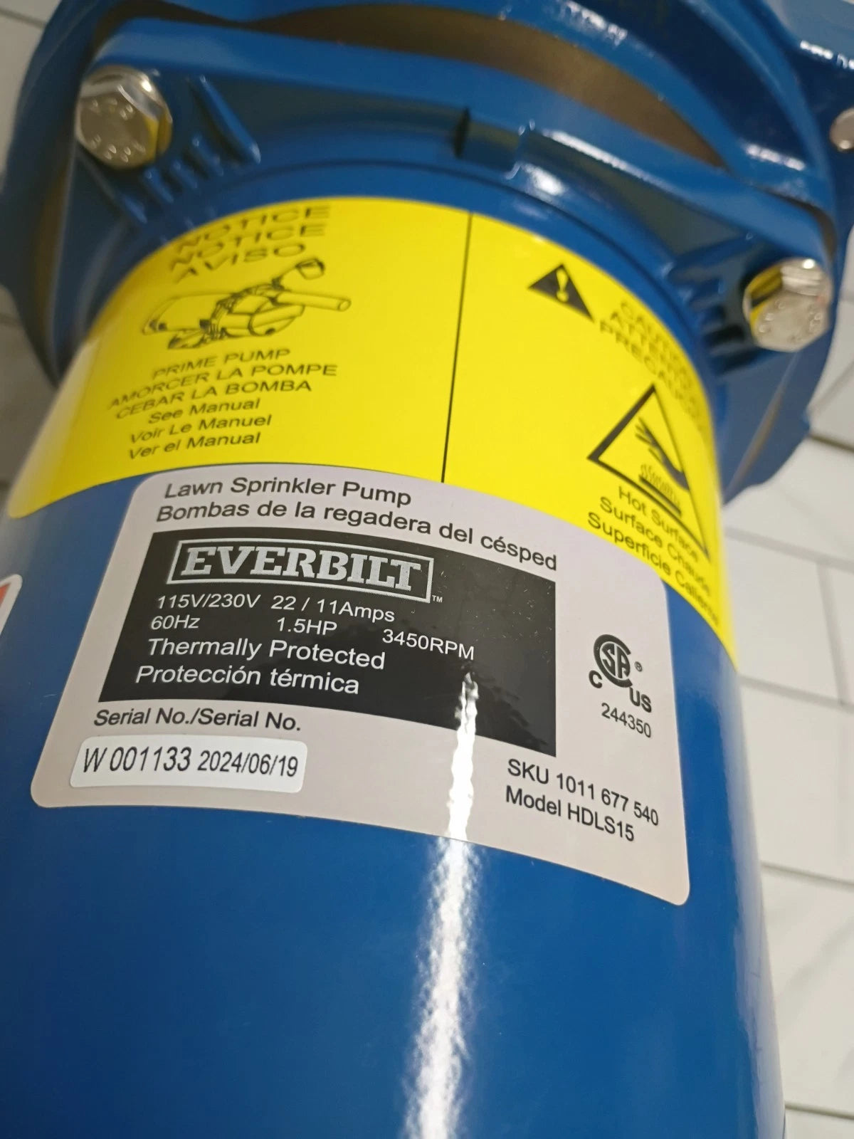 Everbilt HDLS15, 1-1/2 HP Cast Iron Lawn Irrigation Pump Open Box