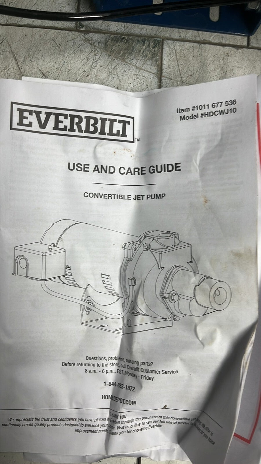 Everbilt HDCWJ10, 1 HP Professional Convertible Jet Pump PARTS ONLY
