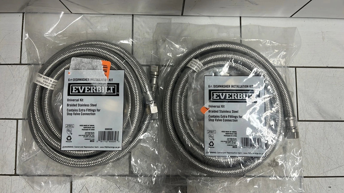 QTY 2 Everbilt 69005HD Dishwasher Installation Kit 6 ft Braided Stainless S